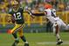 Aaron Rodgers under pressure against Cleveland this preseason.
