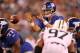 August 18, 2012; East Rutherford, NJ, USA; New York Giants quarterback Eli Manning (10) takes a snap during the second quarter of a preseason game against the New York Jets at MetLife Stadium. Mandatory Credit: Brad Penner-US PRESSWIRE