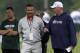 FLORHAM PARK, NJ - MAY 24: New York Jets head coach Rex Ryan talks with Ohio State football coach Urban Meyer at an organized team activity at the New York Jets practice facility on May 24, 2012 in Florham Park, New Jersey. (Photo by Jeff Zelevansky/Getty Images)