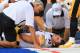 Aug 25, 2012; Orchard Park, NY, USA; Pittsburgh Steelers rookie offensive guard David DeCastro (66) is down injured during the first quarter in the game against the Buffalo Bills at Ralph Wilson Stadium. DeCastro was taken off the field on a cart. Mandatory Credit: Kevin Hoffman-US PRESSWIRE