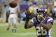 MINNEAPOLIS, MN - AUGUST 24: Adrian Peterson #28 of the Minnesota Vikings catches the ball during pre-game warmups before the game against the San Diego Chargers on August 24, 2012 at Mall of America Field at the Hubert H. Humphrey Metrodome in Minneapolis, Minnesota. (Photo by Hannah Foslien/Getty Images)