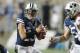 PROVO, UT - AUGUST 30: Quarterback Riley Nelson of BYU looks to pass during the second half of an college football game against Washington State on August 30, 2012 at LaVell Edwards Stadium in Provo, Utah. BYU beat Washington State 30-6. (Photo by George Frey/Getty Images)