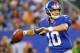 EAST RUTHERFORD, NJ - AUGUST 12: Eli Manning #10 of the New York Giants looks to pass the New England Patriots during an NFL pre-season game at MetLife Stadium on August 29, 2012 in East Rutherford, New Jersey. (Photo by Rich Schultz /Getty Images)