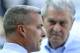 KANSAS CITY, MO - JUNE 13: Dayton Moore general manager of the Kansas City Royals talks with owner David Glass before an interleague game against the Milwaukee Brewers at Kauffman Stadium on June 13, 2012 in Kansas City, Missouri. (Photo by Ed Zurga/Getty Images)
