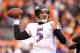 CINCINNATI, OH - JANUARY 01: Joe Flacco #5 of the Baltimore Ravens throws the ball during the NFL game against the Cincinnati Bengals at Paul Brown Stadium on January 1, 2012 in Cincinnati, Ohio. (Photo by Andy Lyons/Getty Images)