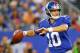 EAST RUTHERFORD, NJ - AUGUST 12: Eli Manning #10 of the New York Giants looks to pass the New England Patriots during an NFL pre-season game at MetLife Stadium on August 29, 2012 in East Rutherford, New Jersey. (Photo by Rich Schultz /Getty Images)