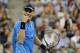 Sep 5, 2012; Queens, NY, USA; Tomas Berdych (CZE) celebrates after winning the second set of his match against Roger Federer (SUI) on day ten of the 2012 US Open at Billie Jean King National Tennis Center. Mandatory Credit: Jerry Lai-USA TODAY Sports