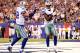 EAST RUTHERFORD, NJ - SEPTEMBER 05: wide receiver Kevin Ogletree #85 of the Dallas Cowboys celebrates with teammate tight end Jason Witten #82 after scoring a touchdown in the second quarter against the New York Giants during the 2012 NFL season opener at MetLife Stadium on September 5, 2012 in East Rutherford, New Jersey. (Photo by Jeff Zelevansky/Getty Images)