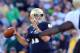 Sep 8, 2012; South Bend, IN, USA; Notre Dame Fighting Irish quarterback Tommy Rees (11) throws in the fourth quarter against the Purdue Boilermakers at Notre Dame Stadium. Notre Dame won 20-17. Mandatory Credit: Matt Cashore-US PRESSWIRE