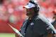 Sep 9, 2012; Kansas City, MO, USA; Kansas City Chiefs head coach Romeo Crennel on the sidelines during the game against the Atlanta Falcons in the first half at Arrowhead Stadium. Mandatory Credit: John Rieger-US PRESSWIRE
