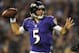 BALTIMORE, MD - AUGUST 23: Quarterback Joe Flacco #5 of the Baltimore Ravens looks for an open receiver against the Jacksonville Jaguars during the preseason game at M&T Bank Stadium on August 23, 2012 in Baltimore, Maryland. The Baltimore Ravens won 48-17. (Photo by Patrick Smith/Getty Images)