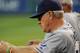 ANAHEIM, CA - AUGUST 18: Manager Joe Maddon of the Tampa Bay Rays looks at the lineup card during the game against the Los Angeles Angels of Anaheim at Angel Stadium of Anaheim on August 18, 2012 in Anaheim, California. (Photo by Lisa Blumenfeld/Getty Images)