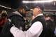 PITTSBURGH, PA - JANUARY 23: Head coach Mike Tomlin of the Pittsburgh Steelers and head coach Rex Ryan of the New York Jets shake hands after the Steelers defeated the Jets 24 to 19 in the 2011 AFC Championship game at Heinz Field on January 23, 2011 in Pittsburgh, Pennsylvania. (Photo by Al Bello/Getty Images)
