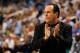 GREENSBORO, NC - MARCH 16: Head coach Mike Brey of the Notre Dame Fighting Irish reacts in the first half while taking on the Xavier Musketeers during the second round of the 2012 NCAA Men's Basketball Tournament at Greensboro Coliseum on March 16, 2012 in Greensboro, North Carolina. (Photo by Mike Ehrmann/Getty Images)