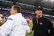 Oct 16, 2011; Detroit, MI, USA; Detroit Lions head coach Jim Schwartz (left) shakes hands with San Francisco 49ers head coach Jim Harbaugh at the end of the game at Ford Field. San Francisco 49ers defatted Detroit Lions 25-19. Mandatory Credit: Andrew Weber- US PRESSWIRE