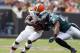 CLEVELAND, OH - SEPTEMBER 09: Safety Nate Allen #29 of the Philadelphia Eagles hits running back Brandon Jackson #29 of the Cleveland Browns their season opener at Cleveland Browns Stadium on September 9, 2012 in Cleveland, Ohio. (Photo by Matt Sullivan/Getty Images)