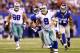 EAST RUTHERFORD, NJ - SEPTEMBER 05: Quarterback Tony Romo #9 of the Dallas Cowboys runs with the ball against the New York Giants during the 2012 NFL season opener at MetLife Stadium on September 5, 2012 in East Rutherford, New Jersey. (Photo by Al Bello/Getty Images)