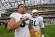 Sep 1, 2012; Dublin, IRELAND; Notre Dame Fighting Irish linebacker Manti Te'o (5) celebrates after Notre Dame defeated the Navy Midshipmen 50-10 at Aviva Stadium. Mandatory Credit: Matt Cashore-US PRESSWIRE
