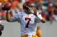 EAST RUTHERFORD, NJ - SEPTEMBER 08: Matt Barkley #7 of the USC Trojans looks to pass against the Syracuse Orange at MetLife Stadium on September 8, 2012 in East Rutherford, New Jersey. (Photo by Rich Schultz /Getty Images)