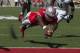 September15, 2012; Columbus, OH, USA; Ohio State Buckeyes quarterback Braxton Miller (5) dives into the end zone for a two-point conversion inthe 4th quarter against the California Golden Bears at Ohio Stadium. Ohio State won the game 35-28. Mandatory Credit: Greg Bartram-US PRESSWIRE