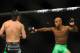 June 8, 2012; Sunrise, FL, USA; Demetrious Johnson (right) fights against Ian McCall (left) during their UFC bout at BankAtlantic Center. Mandatory Credit: Steve Mitchell-US PRESSWIRE