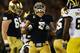 SOUTH BEND, IN - SEPTEMBER 22: Linebacker Manti Te'o #5 of the Notre Dame Fighting Irish celebrates a second quarter interception against the Michigan Wolverines at Notre Dame Stadium on September 22, 2012 in South Bend, Indiana. (Photo by Jonathan Daniel/Getty Images)