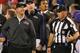 BALTIMORE, MD - SEPTEMBER 23: Head coach John Harbuagh of the Baltimore Ravens argues with head linesman Rodney Russell during the second half of the Ravens 31-30 win over the New England Patriots at M&T Bank Stadium on September 23, 2012 in Baltimore, Maryland. (Photo by Rob Carr/Getty Images)