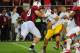 September 15, 2012; Stanford, CA, USA; Stanford Cardinal defensive end Josh Mauro (90, left) tackles Southern California Trojans quarterback Matt Barkley (7) during the third quarter at Stanford Stadium. The Cardinal defeated the Trojans 21-14. Mandatory Credit: Kyle Terada-US PRESSWIRE