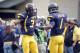 MORGANTOWN, WV - SEPTEMBER 29: Stedman Bailey #3 of the West Virginia Mountaineers celebrates his forty seven yard touchdown catch in the first half with Tavon Austin #1 against the Baylor Bears during the game on September 29, 2012 at Mountaineer Field in Morgantown, West Virginia. (Photo by Justin K. Aller/Getty Images)