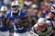 ORCHARD PARK, NY - SEPTEMBER 30: Donald Jones #19 of the Buffalo Bills runs for a touchdown during an NFL game as Patrick Chung #25 of the New England Patriots gives chase at Ralph Wilson Stadium on September 30, 2012 in Orchard Park, New York. (Photo by Tom Szczerbowski/Getty Images)