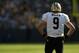 GREEN BAY, WI - SEPTEMBER 30: Drew Brees #9 of the New Orleans Saints awaits the start of play against the Green Bay Packers at Lambeau Field on September 30, 2012 in Green Bay, Wisconsin. The Packers defeated the Saints 28-27. (Photo by Jonathan Daniel/Getty Images)