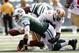 EAST RUTHERFORD, NJ - SEPTEMBER 30: Aldon Smith #99 of the San Francisco 49ers sacks Mark Sanchez #6 of the New York Jets during a game at MetLife Stadium on September 30, 2012 in East Rutherford, New Jersey. (Photo by Jeff Zelevansky/Getty Images)