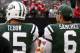 Sept. 30, 2012; East Rutherford, NJ, USA; New York Jets quarterback Tim Tebow (15) and quarterback Mark Sanchez (6) on the sidelines against the San Francisco 49ers during the second half at MetLife Stadium. 49ers won 34-0. Mandatory Credit: Debby Wong-US PRESSWIRE
