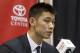 HOUSTON, TX - JULY 19: Jeremy Lin of the Houston Rockets speaks to the media as he is introduced during a press conference at Toyota Center on July 19, 2012 in Houston, Texas. Lin has signed a three year $25 million dollar contract with the Houston Rockets. (Photo by Bob Levey/Getty Images)