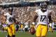 September 23, 2012; Oakland, CA, USA; Pittsburgh Steelers wide receiver Mike Wallace (17) reacts after catching a touchdown pass against the Oakland Raiders in the third quarter at O.co Coliseum. The Raiders defeated the Steelers 34-31. Mandatory Credit: Cary Edmondson-US PRESSWIRE