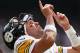 OAKLAND, CA - SEPTEMBER 23: Ben Roethlisberger #7 of the Pittsburgh Steelers points to the sky after the Steelers scored a touchdown against the Oakland Raiders at Oakland-Alameda County Coliseum on September 23, 2012 in Oakland, California. (Photo by Ezra Shaw/Getty Images)