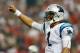 ATLANTA, GA - SEPTEMBER 30: Cam Newton #1 of the Carolina Panthers reacts after tossing for a touchdown against the Atlanta Falcons at Georgia Dome on September 30, 2012 in Atlanta, Georgia. (Photo by Kevin C. Cox/Getty Images)