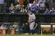 KANSAS CITY, MO - OCTOBER 3: Miguel Cabrera #24 of the Detroit Tigers tips hat as he leaves the game in the fourth inning at Kauffman Stadium on October 3, 2012 in Kansas City, Missouri. (Photo by Ed Zurga/Getty Images)