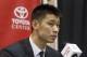 HOUSTON, TX - JULY 19: Jeremy Lin of the Houston Rockets speaks to the media as he is introduced during a press conference at Toyota Center on July 19, 2012 in Houston, Texas. Lin has signed a three year $25 million dollar contract with the Houston Rockets. (Photo by Bob Levey/Getty Images)