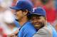 ARLINGTON, TX - SEPTEMBER 16: (L-R) Yu Darvish #11 and Neftali Feliz #30 at Rangers Ballpark in Arlington on September 16, 2012 in Arlington, Texas. (Photo by Ronald Martinez/Getty Images)