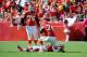 Oct 7, 2012; Kansas City, MO, USA; Kansas City Chiefs quarterback Matt Cassel (7) is looked at by tackles Branden Albert (76) and Eric Winston (74) after an injury against the Baltimore Ravens in the second half at Arrowhead Stadium. Baltimore won the game 9-6. Mandatory Credit: John Rieger-US PRESSWIRE