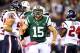 EAST RUTHERFORD, NJ - OCTOBER 08: Tim Tebow #15 of the New York Jets reaxcts after he ran for a first down in the secon dhalf against the Houston Texans at MetLife Stadium on October 8, 2012 in East Rutherford, New Jersey. (Photo by Al Bello/Getty Images)