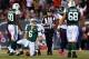EAST RUTHERFORD, NJ - OCTOBER 08: Mark Sanchez #6 of the New York Jets looks up after he was sacked in the second half against the Houston Texans at MetLife Stadium on October 8, 2012 in East Rutherford, New Jersey. (Photo by Elsa/Getty Images)