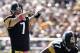 PITTSBURGH, PA - OCTOBER 09: Ben Roethlisberger #7 of the Pittsburgh Steelers calls out signals at the line of scrimmage against the Tennessee Titans during the game on October 9, 2011 at Heinz Field in Pittsburgh, Pennsylvania. (Photo by Jared Wickerham/Getty Images)