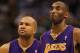 DALLAS, TX - MARCH 12: Derek Fisher #2 and Kobe Bryant #24 of the Los Angeles Lakers at American Airlines Center on March 12, 2011 in Dallas, Texas. NOTE TO USER: User expressly acknowledges and agrees that, by downloading and or using this photograph, User is consenting to the terms and conditions of the Getty Images License Agreement. (Photo by Ronald Martinez/Getty Images)