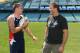 SYDNEY, AUSTRALIA - FEBRUARY 24: Shaun Kenny Dowall of the Roosters talks to UFC fighter Stephan Bonnar during a Roosters NRL photocall with UFC fighters at Sydney Football Stadium on February 24, 2011 in Sydney, Australia. UFC 127 is taking place in Sydney on February 27, 2011. (Photo by Cameron Spencer/Getty Images)