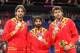 LONDON, ENGLAND - AUGUST 12: Silver medallists Pau Gasol #4 of Spain and Marc Gasol #13 of Spain pose on the podium with team mate Victor Sada #15 of Spain during the medal ceremony for the Men's Basketball on Day 16 of the London 2012 Olympics Games at North Greenwich Arena on August 12, 2012 in London, England. (Photo by Christian Petersen/Getty Images)