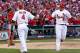 ST LOUIS, MO - OCTOBER 08: Allen Craig #21 of the St. Louis Cardinals celebrates his home run with Yadier Molina #4 in the third inning against the Washington Nationals during Game Two of the National League Division Series at Busch Stadium on October 8, 2012 in St Louis, Missouri. (Photo by Jamie Squire/Getty Images)