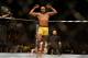 Jul. 7, 2012; Las Vegas, NV, USA; UFC fighter Anderson Silva celebrates after defeating Chael Sonnen during a middleweight bout in UFC 148 at the MGM Grand Garden Arena. Mandatory Credit: Mark J. Rebilas-US PRESSWIRE