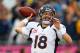 FOXBORO, MA - OCTOBER 7: Peyton Manning #18 of the Denver Broncos throws against the New England Patriots at Gillette Stadium on October 7, 2012 in Foxboro, Massachusetts. (Photo by Jim Rogash/Getty Images)
